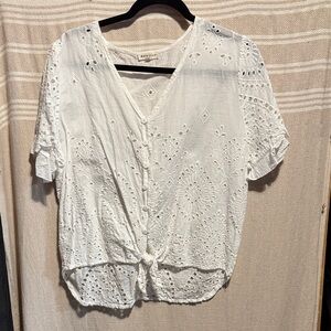 Main Strip White Eyelet Button-Down Blouse